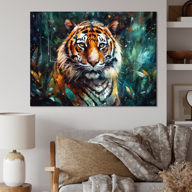 Tigre coloré dans la nature - animaux, impressions sur toile de tigre, H 24 po x l 32 po x P 1 po, Toile tendue