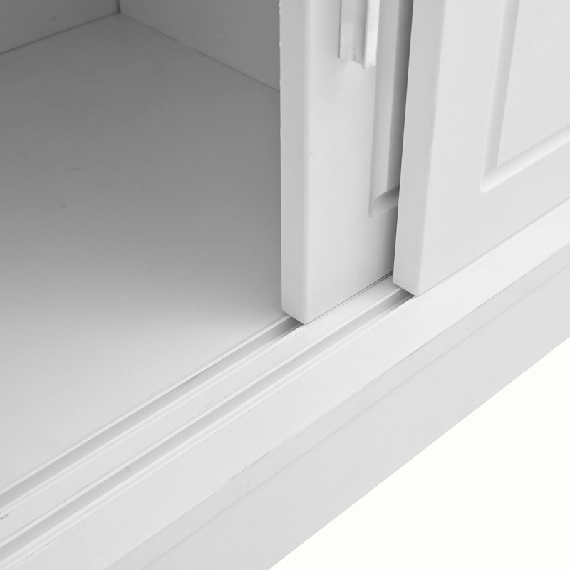 White Wood Hall Tree with Storage Bench and Sliding Doors