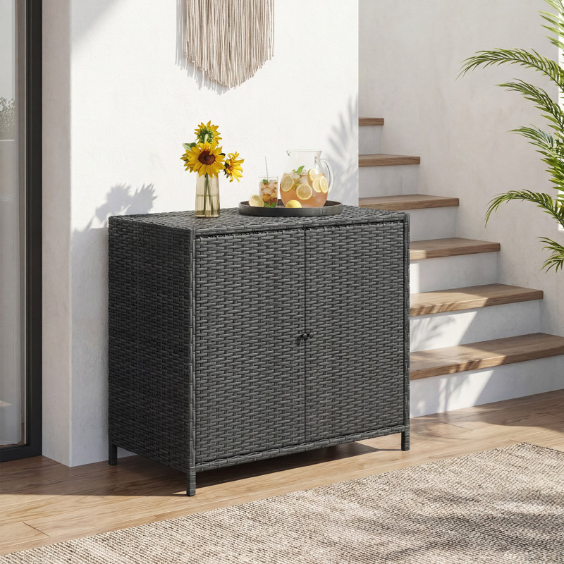 Armoire de rangement d'extérieur en osier avec 2 portes magnétiques, gris foncé