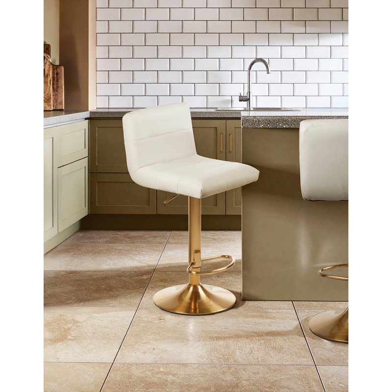 Tricia Swivel Upholstered Adjustable Height Counter Stool with Metal Frame, White