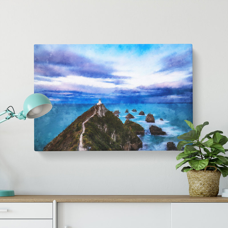 Lighthouse & Seascape New Zealand - Wrapped Canvas Painting, 50cm H x 76cm W x 3cm D