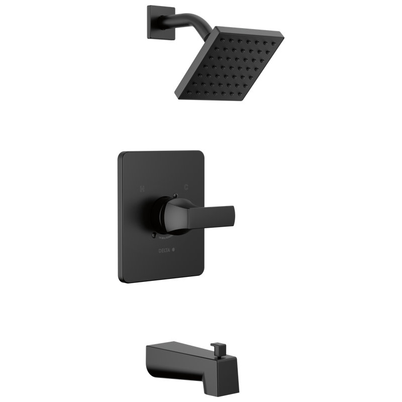 Velum Single-Function Tub and Shower Faucet Set, Valve Trim Kit, Shower Head and Handle Set, Matte Black