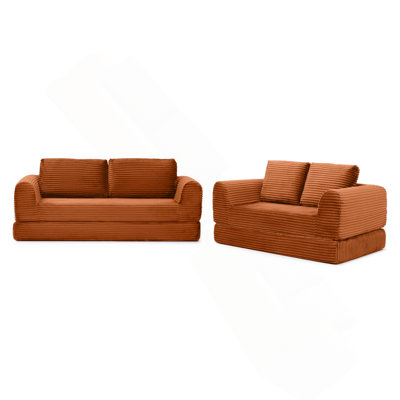 Canapé-lit pliant convertible 2-en-1, canapé-lit en velours côtelé moderne avec 2 * oreillers, ensemble de canapé modulaire rembourré et désossé avec lit escamotable Futon, canapé modulaire pliable pour le salon orange