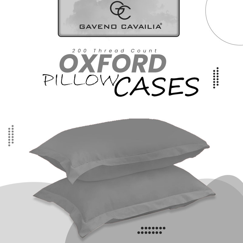 Luxury 200 TC Cotton Oxford Pillowcase Set Soft Smooth Breathable Fabric with 5cm Edge Border Durable Comfortable Easy Care Bedding Pair