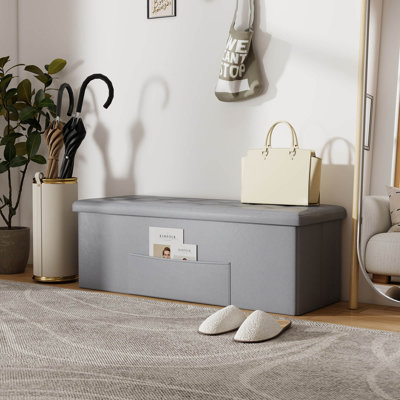 43 Inches Folding Storage Ottoman Bench with Side Pocket Storage Chest Dark Gray