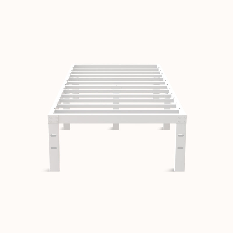 Base de lit plateforme en métal avec support de lattes en acier robuste, aucun sommier requis, Lit simple, White, 18"