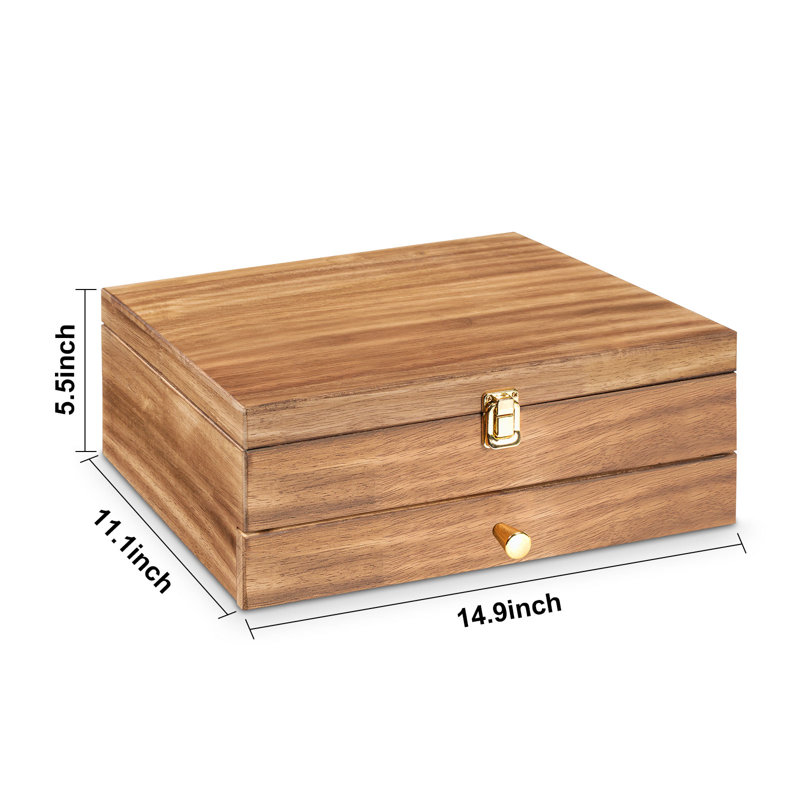 Fine Silverware Box , 2-layer Wooden Silverware Chest With Drawer, Brown