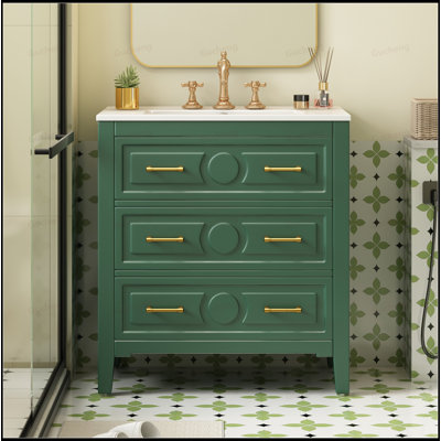 Meuble-lavabo 30 po avec tiroirs et lavabo en céramique