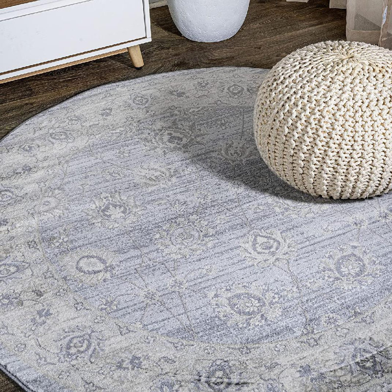 Tapis persan moderne moderne gris clair traditionnel marocain, Rond 5 pi