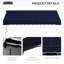Auvent de patio rétractable 10 pi x 8 pi avec pare-soleil à commande manuelle. Matériau de 280 g / m², structure en aluminium robuste. Bleu pour terrasse, balcon, auvent rétractable de jardin, fonction abri. Protégé, robuste