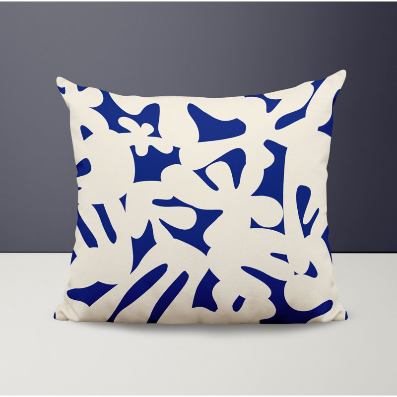 Coussin intérieur / extérieur en polyester filé Lara, 17 po x 17 po, Bleu marine / Blanc cassé