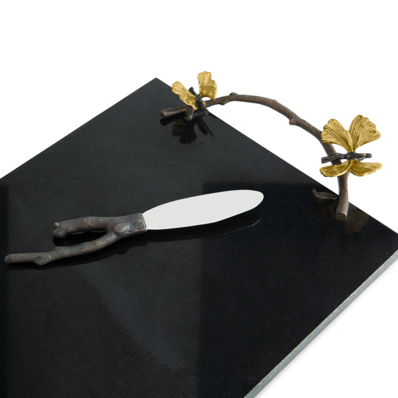 Butterfly Ginkgo Cheese Board with Knife, 3" H x 10" W x 18.5" L, Black