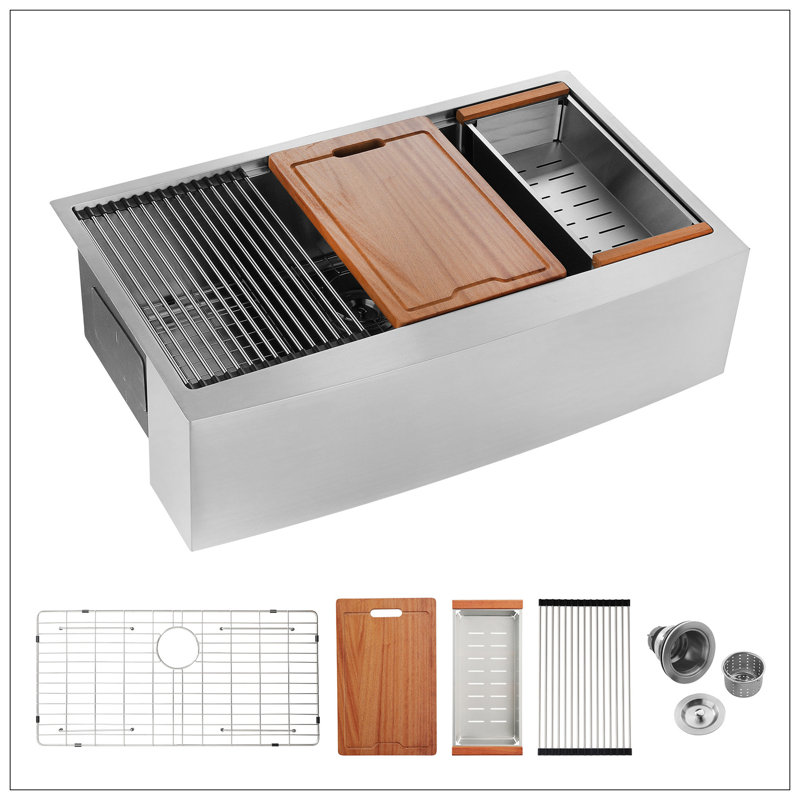 Évier de cuisine 33 x 22 x 10 po à tablier simple en acier inoxydable avec poste de travail