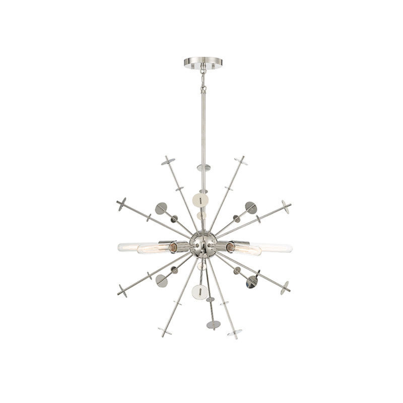 Luminaire suspendu 5 lumières en laiton naturel, Nickel poli