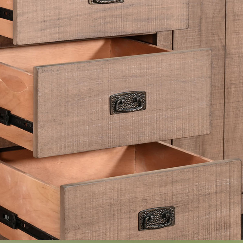 Buffet Camie, 3 tiroirs, 2 armoires, supports à vin, acajou brun, Brun naturel