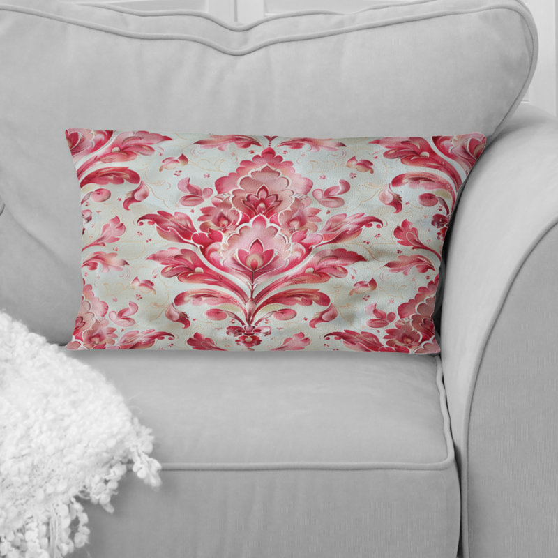 Coussin lombaire moderne rose, gris et damassé
