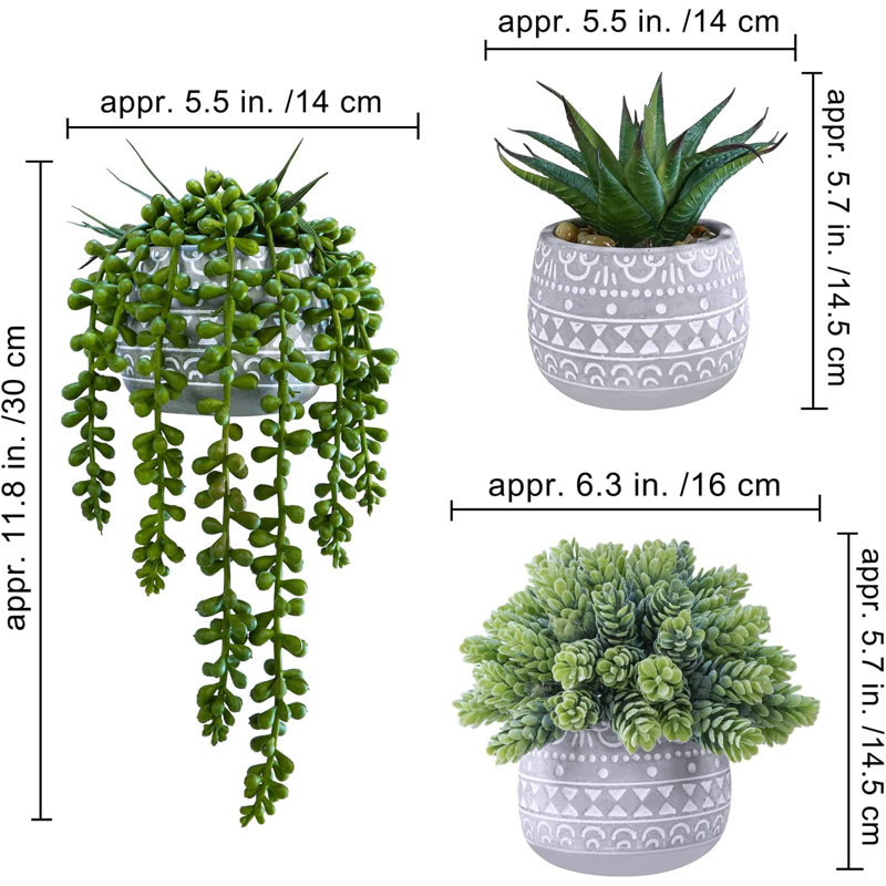 3 Pcs Assorted Small Potted Succulent Plants Artificial Aloe Hops String Of Pearls Succulents In Gray Geometric Concrete Pots