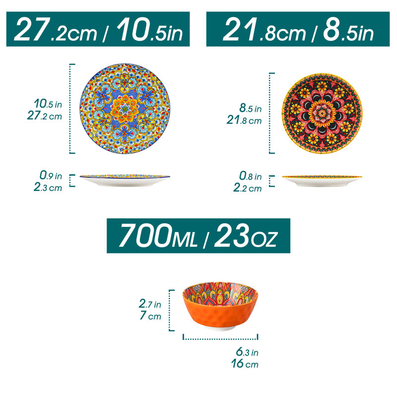 18 Piece Porcelain China Dinnerware Set - Service for 6 