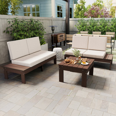 Ensemble de conversation modulaire 3 pièces 4 personnes avec canapé et canapé modulaire en PEHD pour l'extérieur