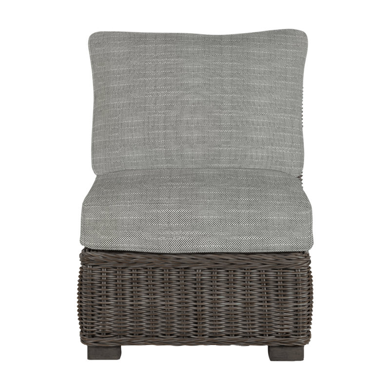 Rustic Woven Sectional Slipper Chair, Rollo Silver InsideOut® Linen, Welt, Black Walnut