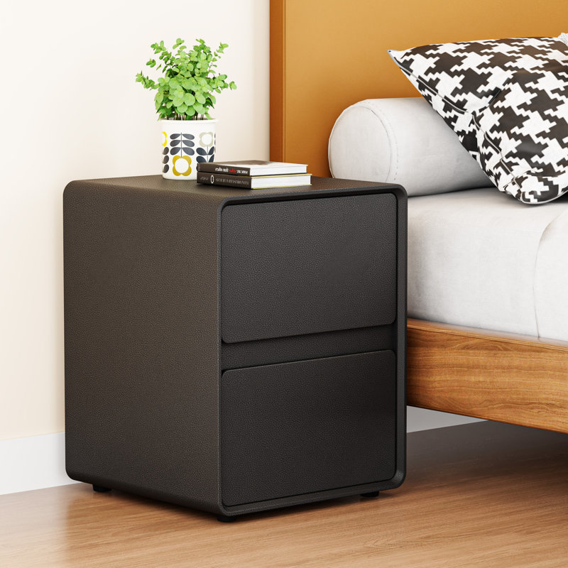 15.8" Wide Fully-Assembled Faux Leather Narrow Nightstand, Black, Individual