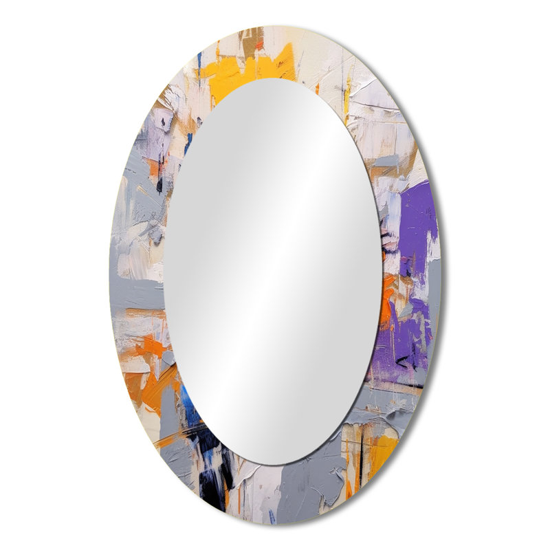 Poetic Expressionism In Purple And Orange II - Modern Oval Wall Mirror, 36" x 24"