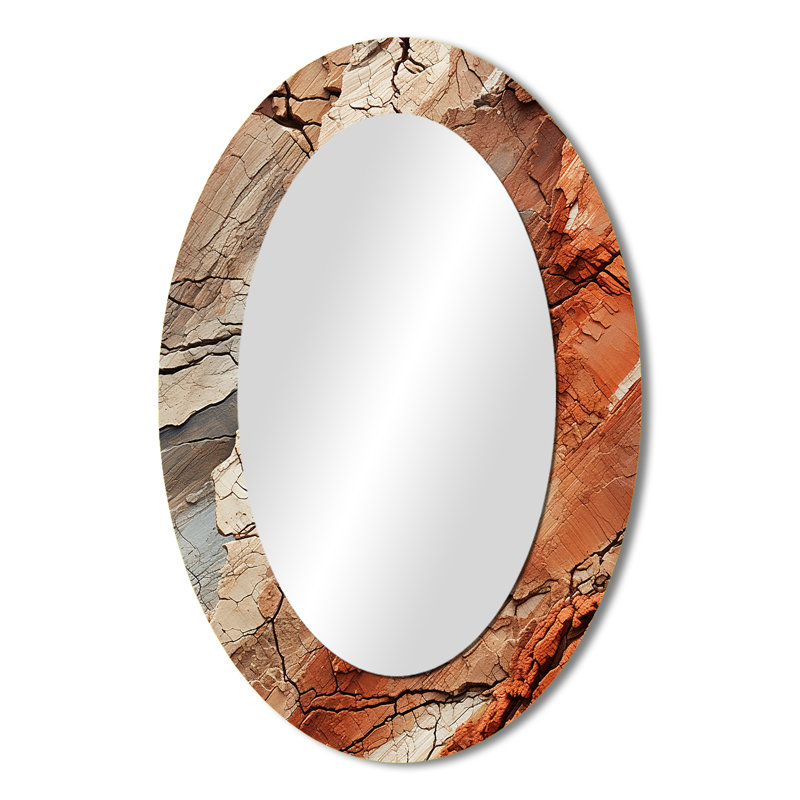 Earth Minimalist Fossils III - Orange Modern Oval Wall Mirror, 36" H x 24" W