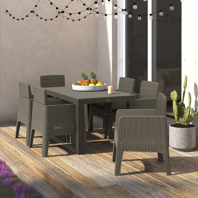 Ensemble de salle à manger rectangulaire pour 6 personnes 59,1 po avec coussins Crutchfield, Beige, gris