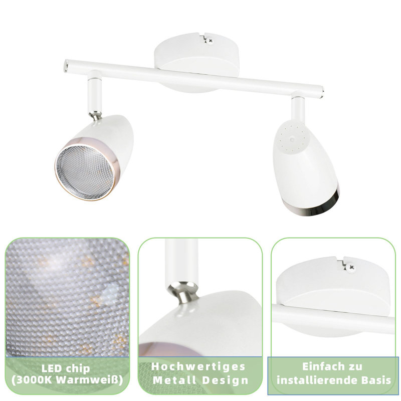 LED ceiling spotlight 2 flame modern 4W warm white 3000K, White