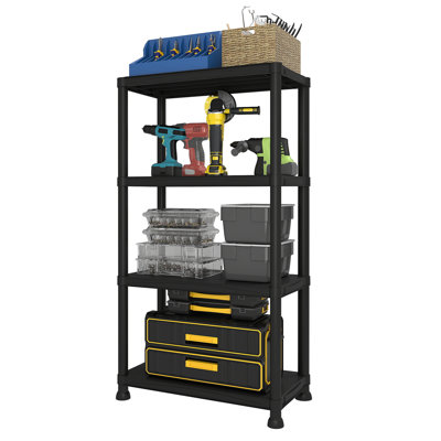  Plastic Shelves, Sturdy Plastic Shelving Unit, 23.6"W x 11.8"D x 52.6"H, 264 LBS Capacity, Storage Shelves for Garage Closet Shed Pantry