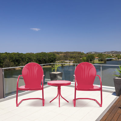 3-Piece Outdoor Bistro Set,Anti-Rust Metal Patio Table & 2 Armchairs, 350lb Capacity, Antifreeze and anti-drying Patio Dining Set for Balcony, Porch and Lawn,Pink