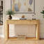 Console cannelée avec plateau en faux travertin, table de canapé d'entrée de 63 po avec garniture or rose, 2 tiroirs et tablette ouverte, table d'appoint de couloir moderne pour le salon