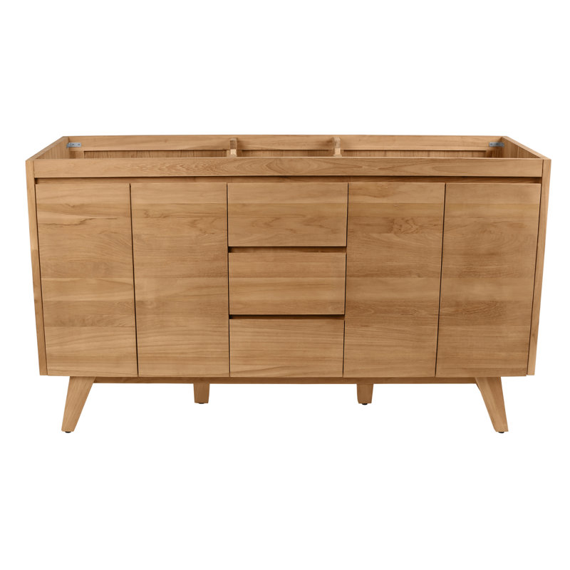 Coventry 60'' W Double Bathroom Vanity Base, Natural Teak