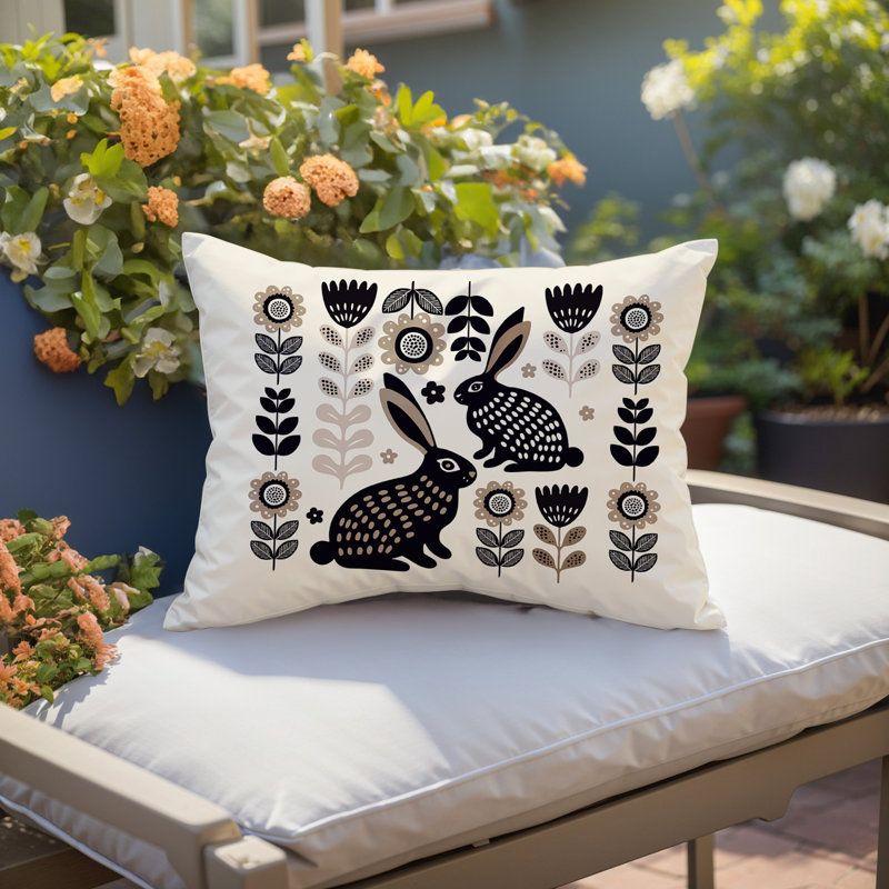 Coussin lombaire réversible intérieur / extérieur Gario Rabbit, Beige, Rectangle H 14 po x l 20 po