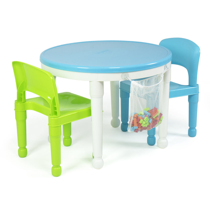 Kids 3 Piece Round Play Or Activity Table and Chair Set, Sky Blue/ White
