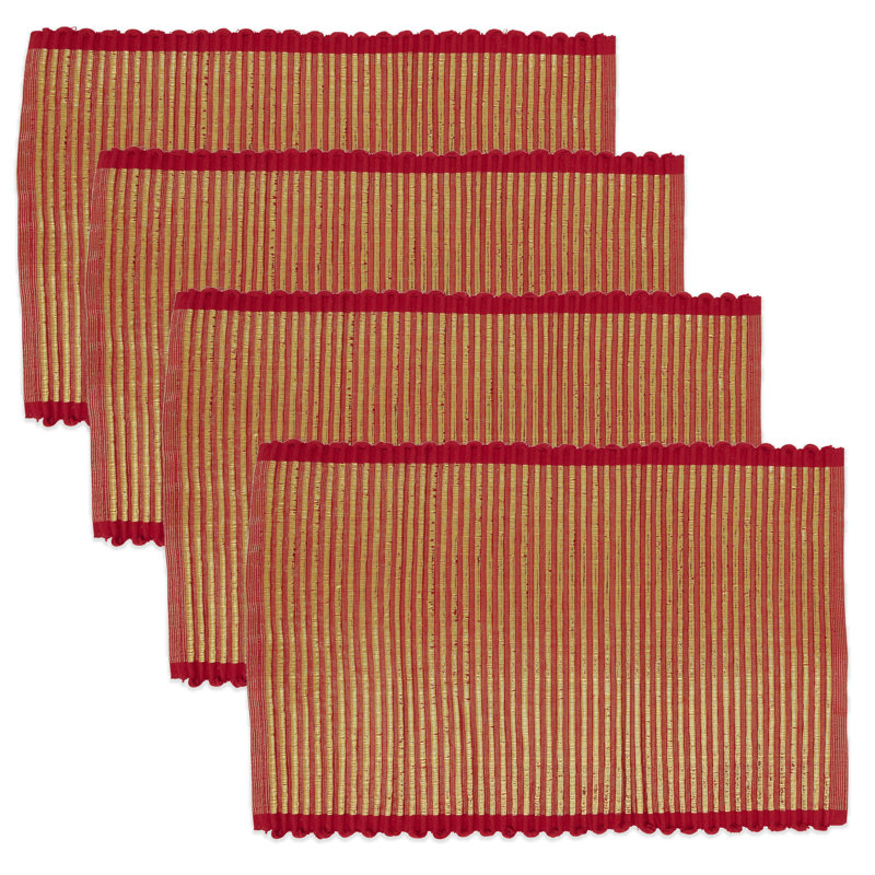 Red and Gold Ribbed Cotton Placemats Set of 4