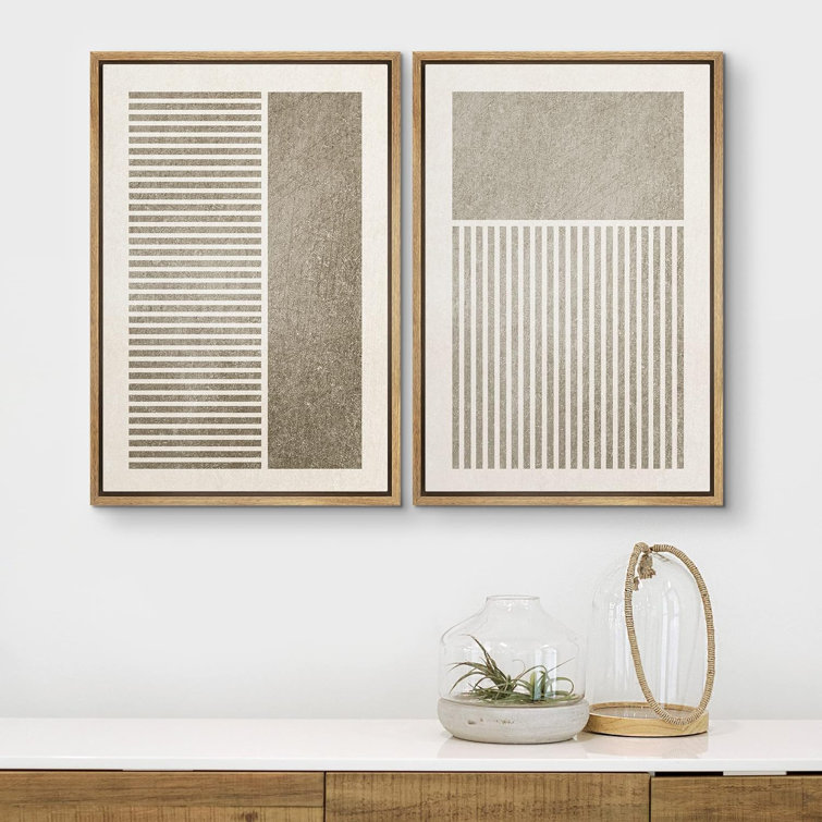 Geometric Line Minimalist Black And Gray Rectangle And Line Abstract Shapes Modern Chic On Canvas 2 Pieces Print