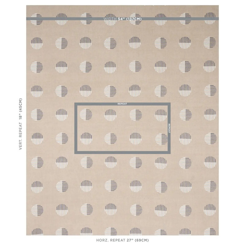 Ando Hand Block Print Fabric, Ivory/Charcoal