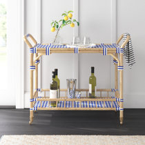 Blue and White Rattan Bar Cart – English Elm