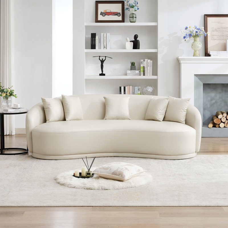 Canapé 91 po gris incurvé en similicuir, Beige