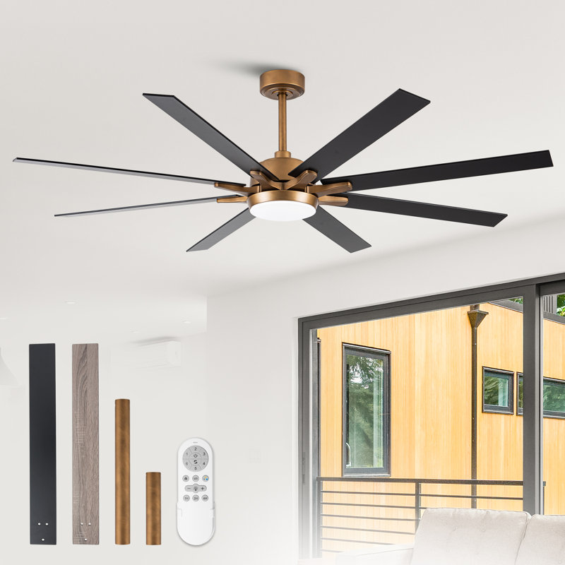 Grand ventilateur de plafond moderne à deux pales avec moulin à vent à deux pales moderne avec lumières DEL 3CCT à intensité variable et télécommande, moteur à courant continu réversible à 6 vitesses, minuterie, tiges verticales de 4 po / 10 po, pour intérieur / extérieur couvert