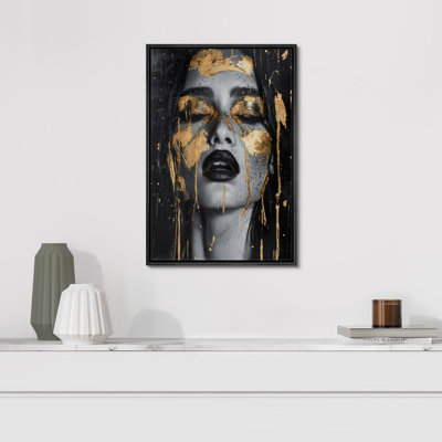 Élégance, noir et blanc, or, portrait féminin, décoration de chambre à coucher, impression sur toile encadrée