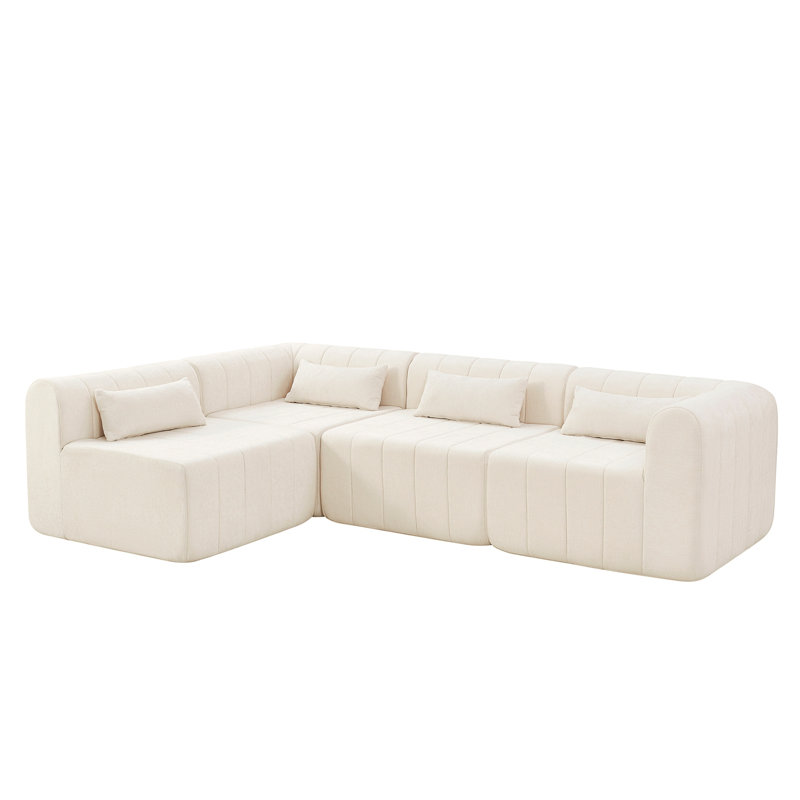 145.5 Inch Modular Full-Compressed Sectional Sofa, Beige