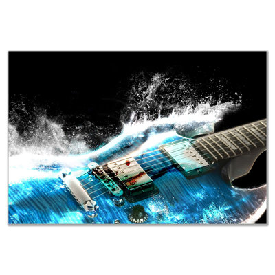 Guita and Waves Music 1 Piece Wrapped Canvas Wall Art