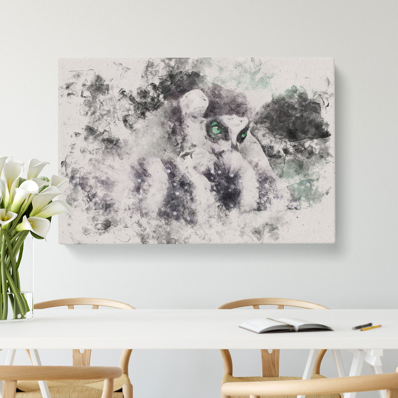 Ring-tailed Lemur Watercolour - Wrapped Canvas, 40cm H x 60cm W x 3cm D