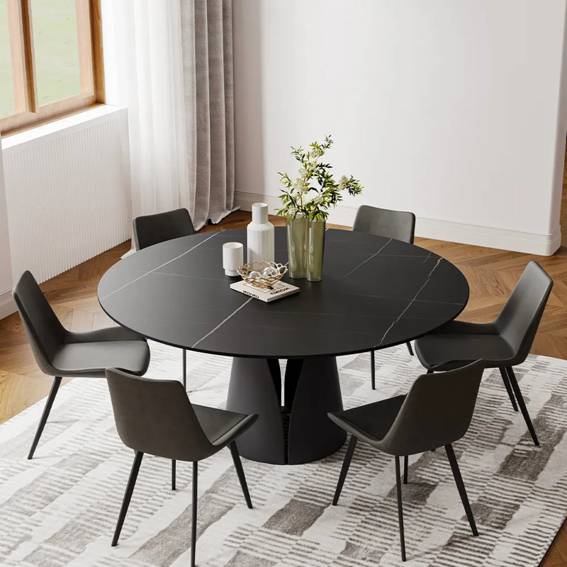  Ensemble de salle à manger moderne, ensemble de table de salle à manger rond pré-assemblé, ensemble de table de salle à manger en pierre frittée avec chaises rembourrées en polyuréthane