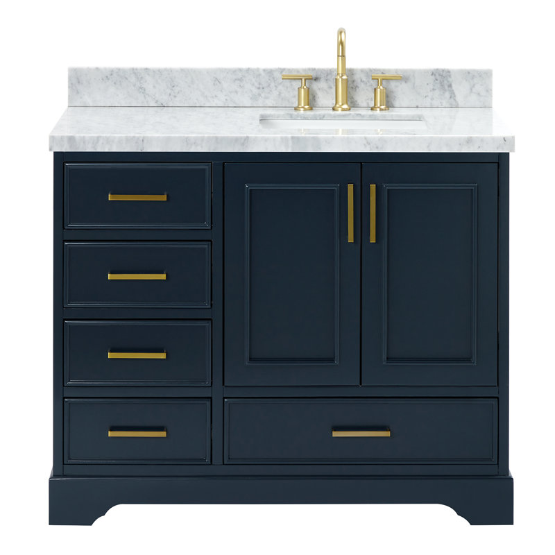 43'' Single Bathroom Vanity with Carrara Marble Top, Midnight Blue
