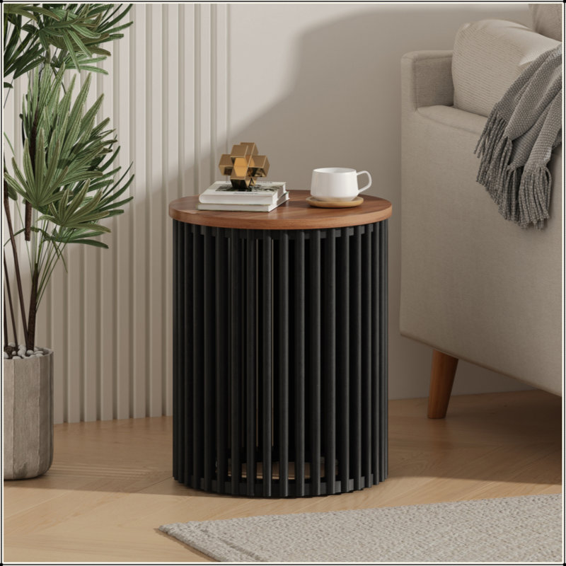 Acacia Solid Wood Side Table, Handcrafted Modern Design With Durable Veneer Top