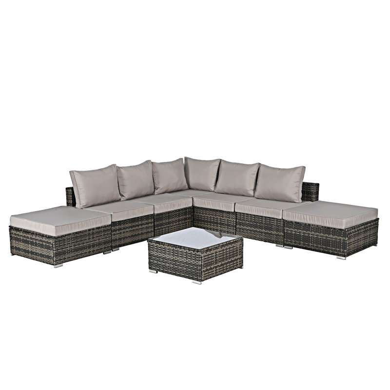 Ensemble de conversation pour l'extérieur 8 pièces avec coussins lavables, Gris clair