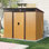 Rangement extérieur en métal 8 x 6 pi avec porte verrouillable (café). Intérieur spacieux. Imperméable. Convient aux équipements de jardin, de pelouse et de patio. -. Stabilité de la fondation.